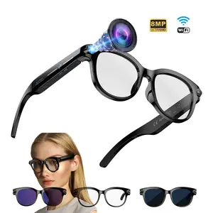 Hands-free 1080P Video Multifunctional Smart Glasses, with 8MP Camera Anti-Shake , Bluetooth Call, Music Control Sports Glasses, 40g Lightweight, 290Mah Battery ,AI Real -Time Translation , 3 Lenses (Transparent Lenses + Black Lenses+Purple Lenses)
