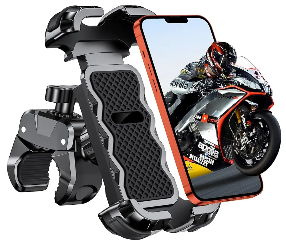 Motorcycle Phone Mount [Secure Grip][Anti-Drop], Upgrade Bike Phone Holder [1s Stable Lock], 360° Rotatable Phone Holder for Mountain Bike/ATV, Fits for iPhone/Samsung 4.7-6.7", Clamp Mount