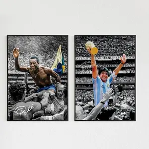 Legends Of Soccer Poster Bundle - Pele And Maradona Vintage Art Set Of 2