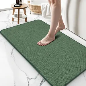 Rugs 17x27Inch, Thin Bath Mat with Backing Non-Slip, Absorbent,Quick Dry Machine Washable, Home Accessories Cozy Cloth Mat fit Door/Sink/Tub/Shower-Green