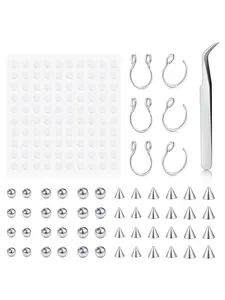 Face Gems Fake Piercings, Fake Lip Ring Fake Nose Rings Fake Eyebrow Piercing Fake Lip Piercing Self-Adhesive Face Sticker Fake Piercing Balls Silver Cool Punk Y2k Halloween Makeup Non Piercing Jewelry For Women Men