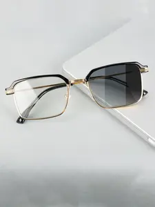 Classic Retro Half Frame Color-Changing Uv400 Blue Light Blocking Glasses, Men's Driving Sunglasses, Transparent Frame, Trendy Vintage Sunglasses, All Seasons