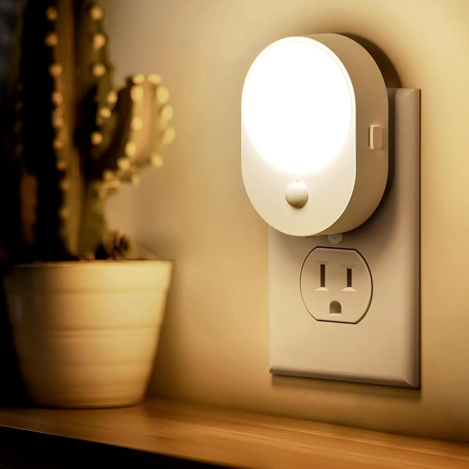 F-DLP41 Motion Sensor Night Light,[2-Pack] Night Lights Plug into Wall,Motion Sensor and Dusk to Dawn Sensor,3000K Soft White,30/60/100lm Brightness Dimmable,Nightlight for Bathroom Hallway
