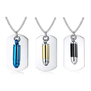OIDEA Openable Bullet Pendant Tag Necklace for Men, Stainless Steel 3-Color Set, 1.89" Pendant with 23.62" Chain