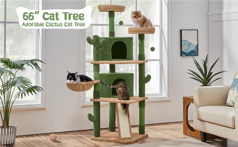 Yaheetech Cactus Cat Tree, 66in Cat Tower for Indoor Cats, Multi-Level Cat Tree with Large Condos & Ramp, Pet Play House with Padded Perch, Platforms, Basket & Hanging Ball, Green/Brown Yaheetech Cactus Cat Tree, 66in Cat Tower for Indoor Cats, Multi-Level Cat Tree with Large Condos & Ramp, Pet Play House with Padded Perch, Platforms, Basket & Hanging Ball, Green/Brown