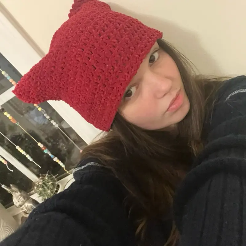 Crochet Cat Ear Beanie - Red Crochet Hat with Adorable Ears for Cozy Winter Style