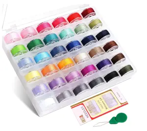 36Pcs Bobbins and Sewing Threads Prewound Bobbins with Case, Needle and Threader for Babylock Singer Janome Brother Multiple Sewing Machine, Standard Size and Assorted Colors