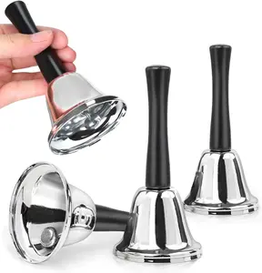 Silver Steel Hand Bell for Classroom & Kitchen - Durable Iron Bell with Handle for Food Line Alarm Jingles - 2.5 x 4.9inches Lightweight Portable - Metal