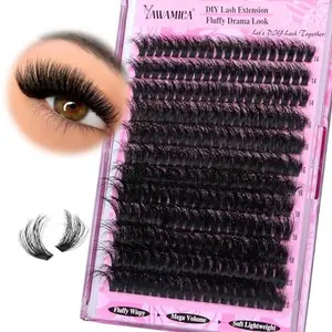 Yawamica Fluffy Lash Clusters Thick 200D Volume Eyelash Clusters 14-20mm Wispy Individual Lashes D Curl Cluster Eyelash Extensions 240pcs DIY Lash Extension for Beginners
