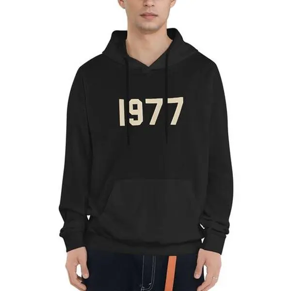 1977 Graphic Print Hoodie, Unisex Long Sleeve Soft Fleece Pullover, Novelty Streetwear Top for Casual Gym Wear, Tops, Classic, Clothes, Fitted, Cotton, Fabric, Simple, Menswear, Breathable