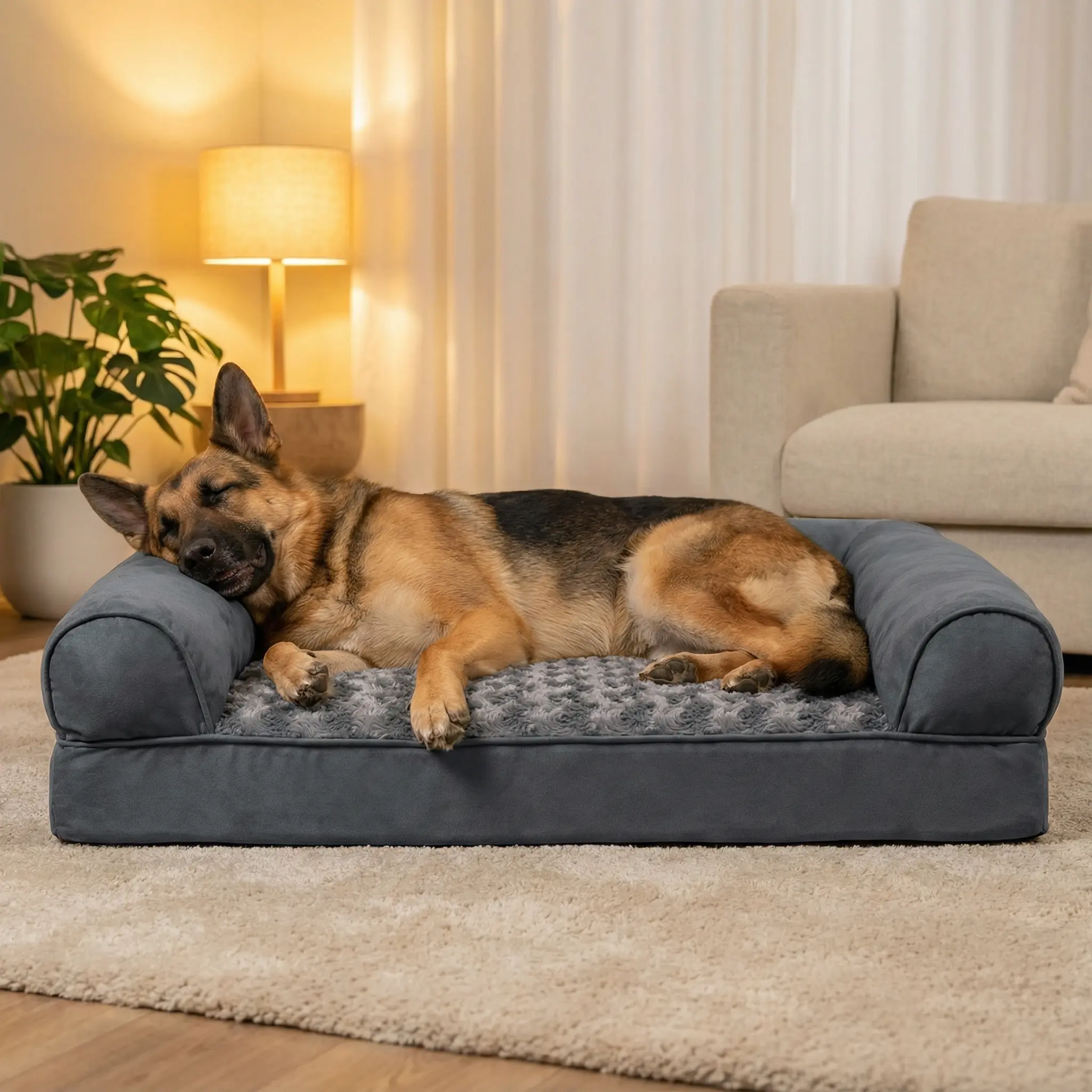 Orthopedic Waterproof Dog Bed - All-Season Warm, Soft Plush Pet Lounger for Large Breed Dogs, Non-Slip Bottom, Removable Cover, Extra Large Size, Durable Beds, Foam Beds