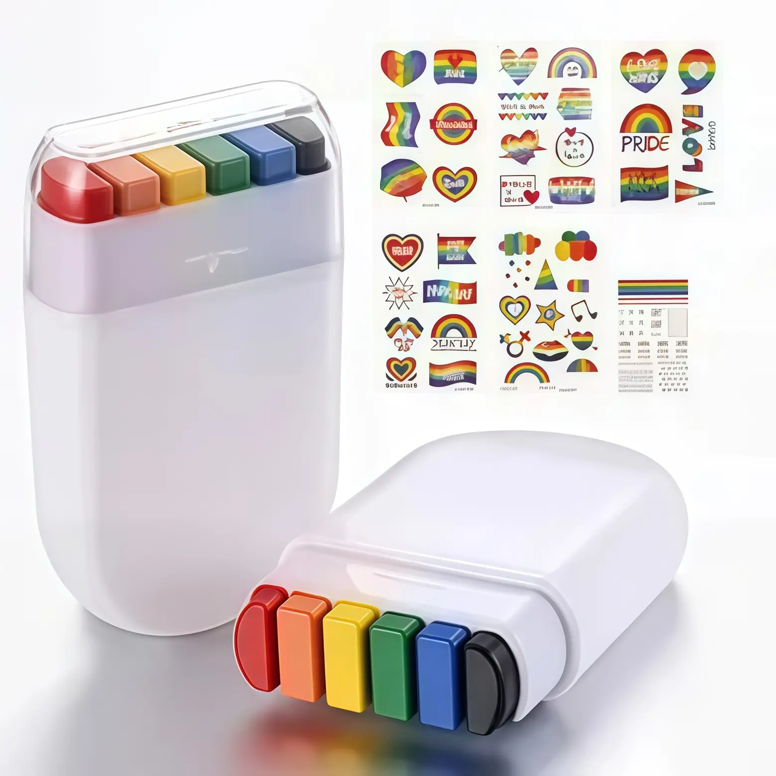 2pcs Rainbow Pride Facial Painting Set, including Pride Tattoo Pattern - LGBT Pride Parade Special Rainbow Flag Makeup Stick, Rainbow Facial Marker, Rainbow Gem Stickers, Rainbow Body Markings Suitable for Event Celebration Parties
