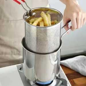 Portable cooking pot, Stainless Steel, suitable for noodles, fish, shrimp, chicken, and French fries, features a perforated design, ideal for home cooking and outdoor use, a quick-heating kitchen gadget | Multifunctional all-in-one kitchen utensils