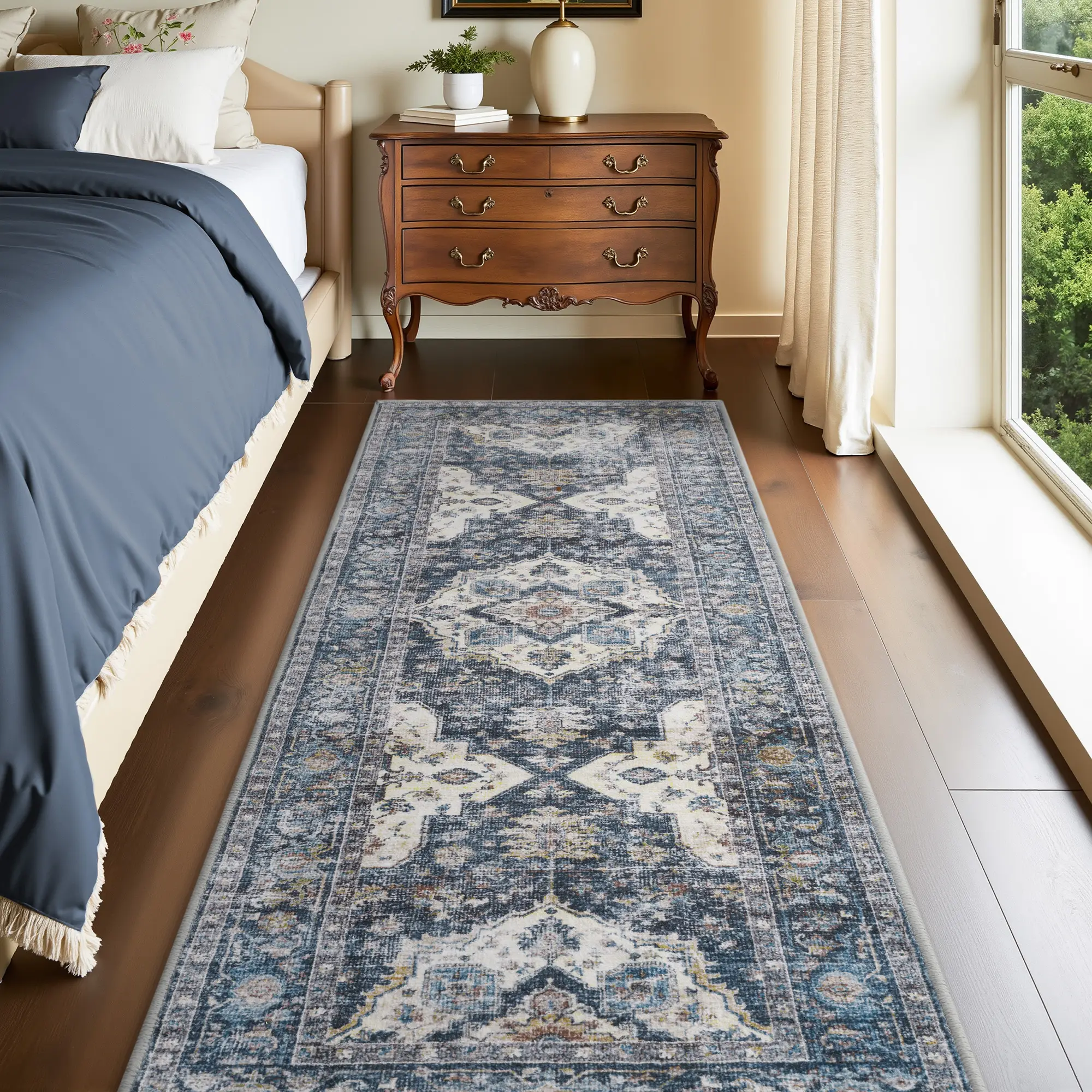 MontVoo Hallway Runner, Vintage Design, Boho Style, Machine Washable Non Slip Distressed Area Rug, Super Soft Door Mat, Easy to Clean Floor Carpet for