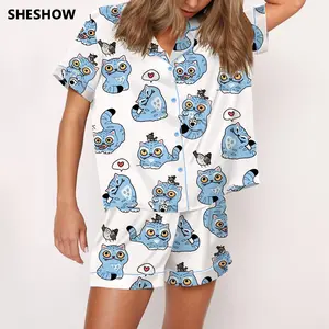 SHESHOW Kpop Hunter Tiger Silky Satin Pajama Set For Women Print Comfy Satin Sleepwear & Loungewear Pjs Printing Silky Top & Bottoms