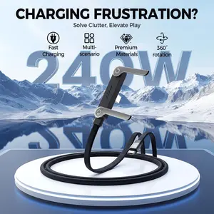 2-in-1 Invisible Holder Charger Cable, Type-C to Type-C 240W Fast Charging Cord with Built-in Phone Stand, Foldable Stand Data Cable USB-C Cords Multi-Functional Charger Cords (Black)