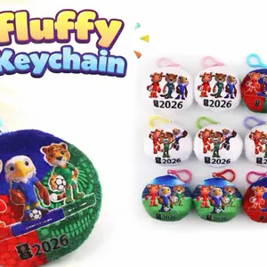 One Dozen (12 Pieces) World Cup Keychain 2026 Edition Fluffy Keychain with Mascots and Team Logos