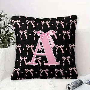 1 Pack Black Pink Bow Printed Throw Pillow with Core, Creative A-Z Letter Design Cushion, Fashion Home Decorative Pillow for Sofa, Bed, Living Room, Car, Perfect Girl Birthday Gift, Unique Design Cushion, Versatile Home Decor