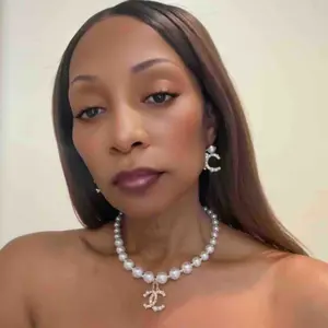 Women's Necklace Set, Geometric C-Shape Diamond Design Earrings Long Pearl Chain, Elegant Jewelry Gift for Her