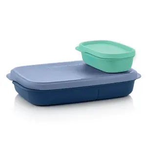 Tupperware ECO+ Slim Lunch Container - Eco-friendly 2-Compartment Bento Box with Leakproof Mini Container for Snacks & Dressings - Portable & Reusable for School Work or On-the-Go Meals