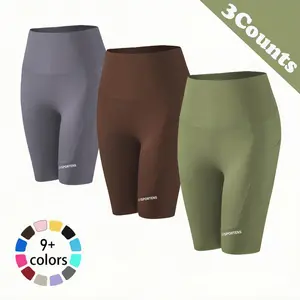 Women's 3 Pack Solid Color High Waist Gym Shorts, Breathable Comfortable Skinny Shorts for Yoga Gym Workout