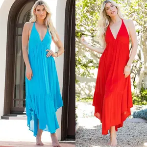 Bohemian-style Handkerchief Drape Halter Dress