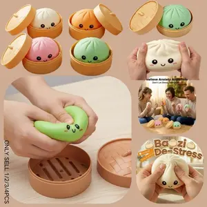 Large Dumpling Stress Ball with Steamer Colorful Squishy Bun Sensory Toy for Anxiety Relief, Squeeze Dough Ball for Adults&Kids Boys and girls gift stress ball decompression tool