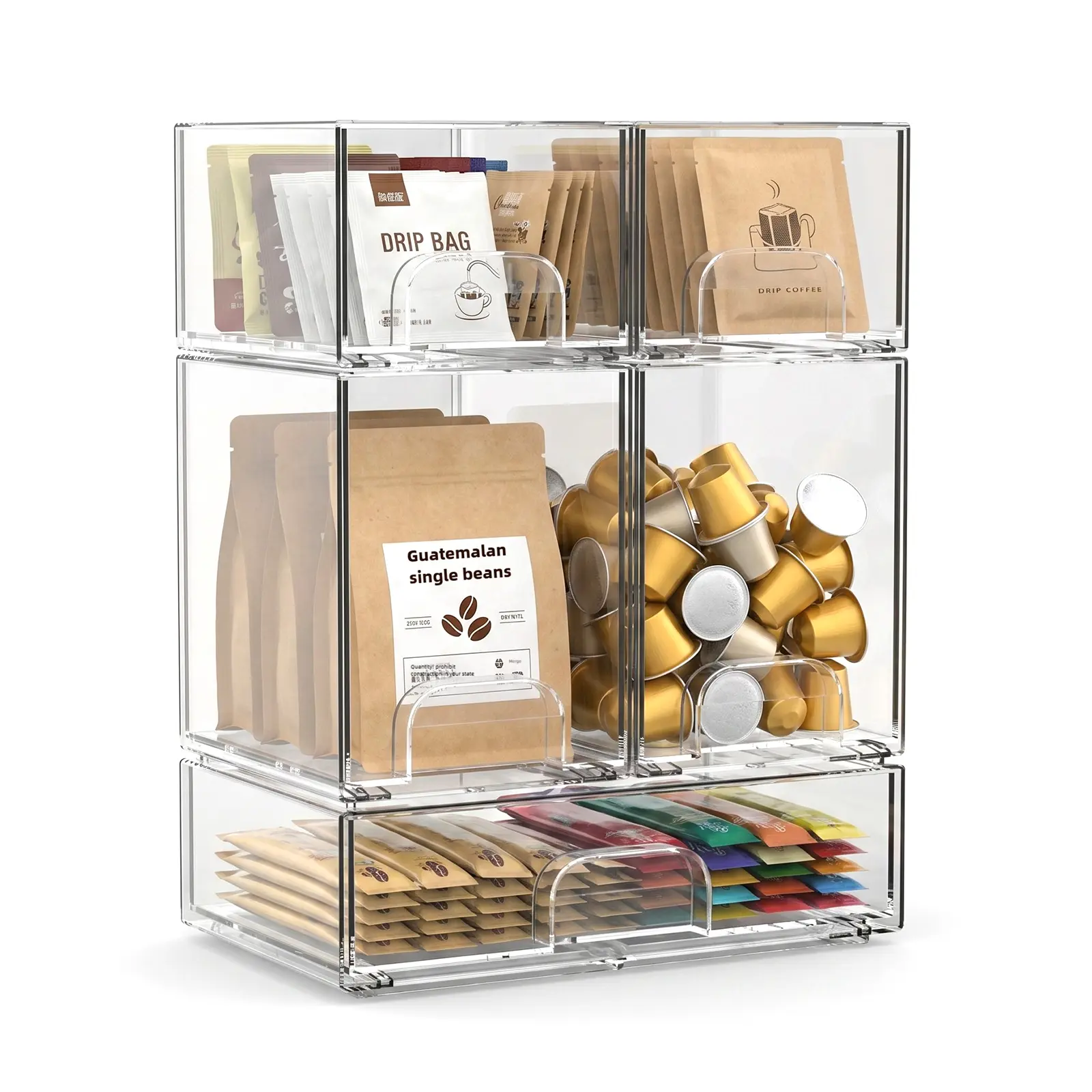 3 Tier Clear Acrylic Storage Drawers Organizer, Stackable Pull Out Cosmetic Makeup Storage Drawer with Track Lock Design, Non-Slip Transparent Organizer Bins for Makeup Skincare Kitchen Pantry Office Desktop Bathroom Countertop
