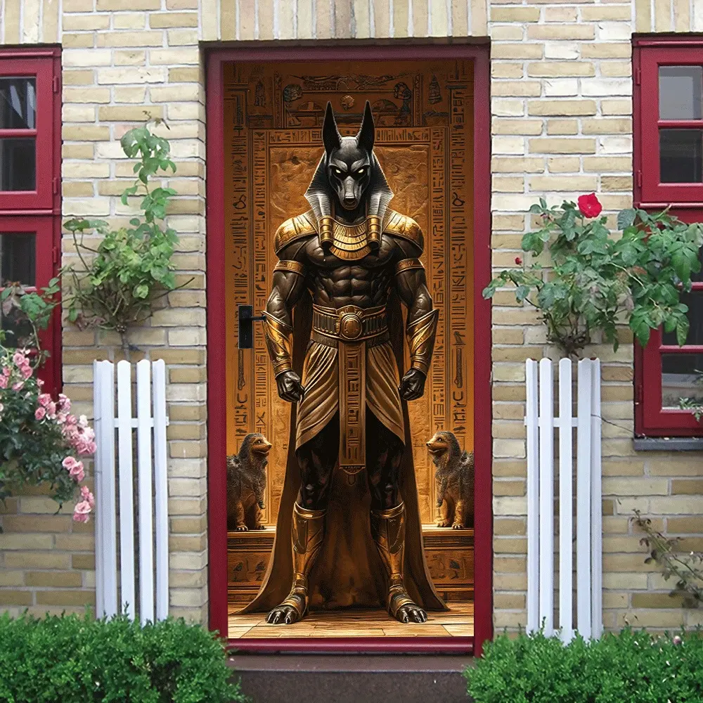 2pcs Ancient Egyptian Mythology Anubis God Wall Sticker Creative Home Decoration Living Room Bedroom Art Wall Decal Self Adhesive Removable PVC Material Waterproof Scratch Resistant Collage Self-Adhesive
