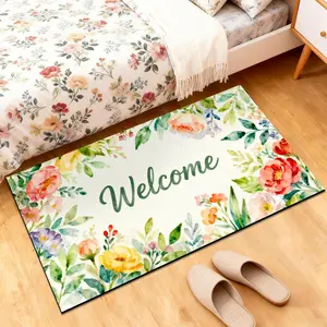 Spring Colorful Floral Welcome Doormat-INTEREST BOOM,Flower Welcome Mat 30 in,Cute Door Mats load 2.4 lb,Rubber,Washable,Anti-Slip,Spring Rugs Decor for Home/Apartments/Dorms front door&outside entry