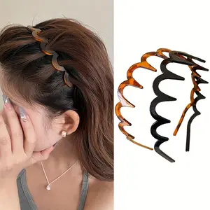 Women's Summer Wavy Headband: Versatile for Daily Wear, High Top Design, with Teeth Comb, Vintage Style, Elegant Tortoiseshell Wavy Headband – Non-slip Design, Lace Detail Teeth Comb Headband, Headbands Women
