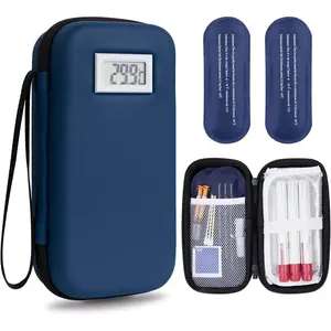 Diabetic Insulin Cooler Travel Case with Temperature Display, TSA Approved Packs, Refrigerated Medicine Storage for Daily Use and Trips (Blue)