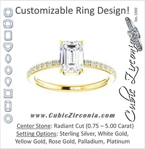 Cubic Zirconia Engagement Ring- The Delilah (Customizable Radiant Cut Petite Style with 3/4 Pavé  Band)