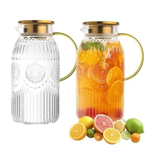 Glass Pitcher with Lid and Handle, 2 PACK 68 oz/2 Liter Vintage Design Fridge Water Pitcher, Borosilicate Glass Water Carafe for Hot/Cold Water,Coffee,Iced Sun Tea,Heat Resistant