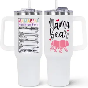 Mama Bear Mom 40oz Stainless Steel Vacuum Insulated Tumbler with Handle & Straw – Gift for Mom