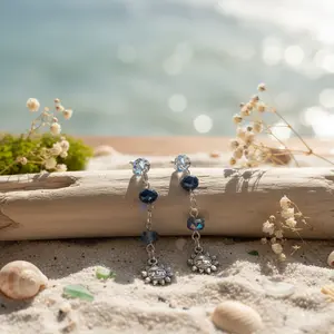 Fashion Jewelry Glass Beaded Sun Charm Dangle Earrings with Blue Beads and Sun Charms Design for Versatile Appeal