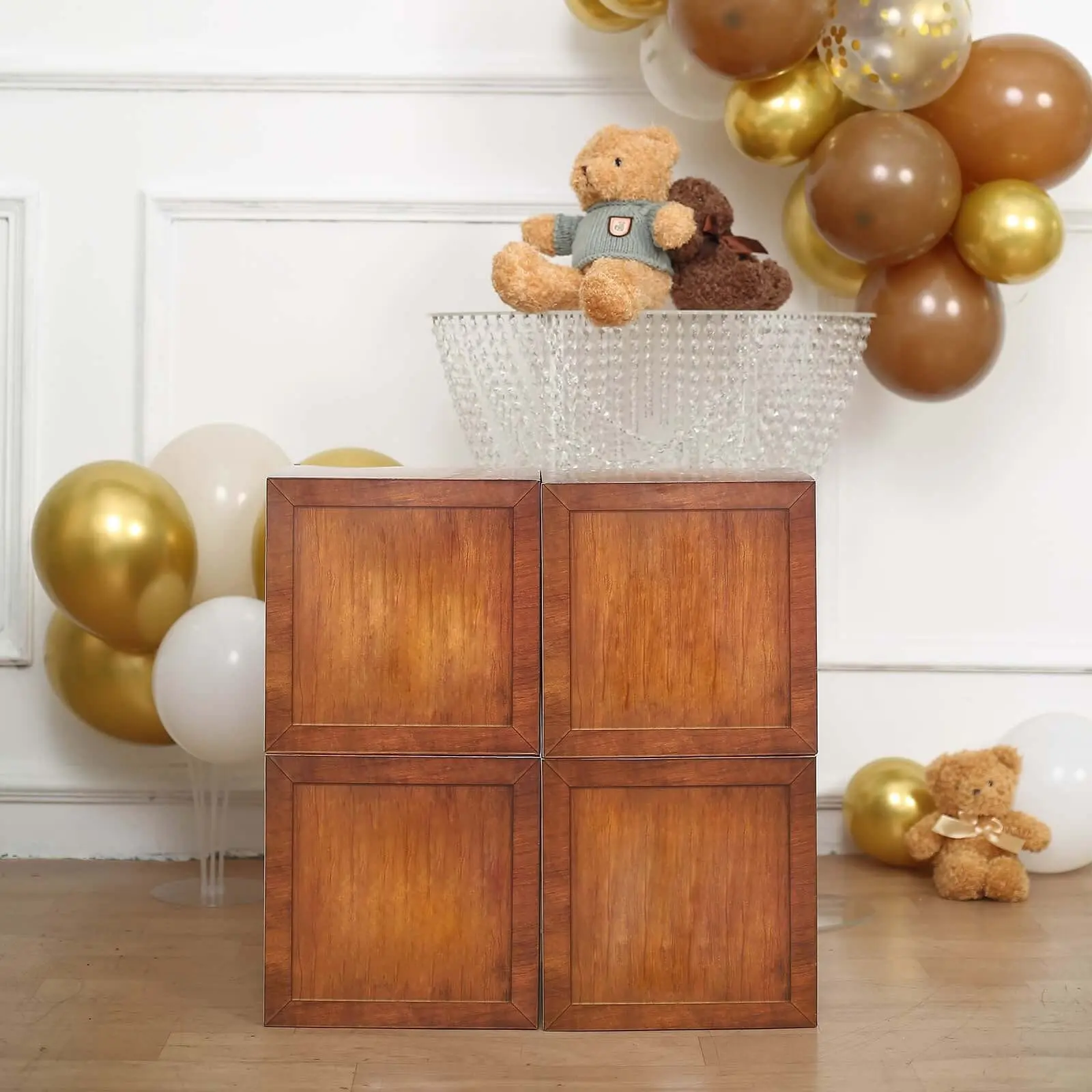 Gender-Neutral 4-Pack Wood Grain Brown DIY Balloons Boxes Set, Boho Party Decorations, Gender Reveal Graphic Balloon Accessories for Baby Shower, Birthday Supplies, Box Set