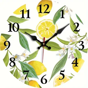 1pc, Lemon Creative Hanging Clock, Silent Round Wooden Clock without Ticking Sound, Suitable for Bedroom Living Room Office Kitchen Bathroom Decoration, Battery Powered Not Included