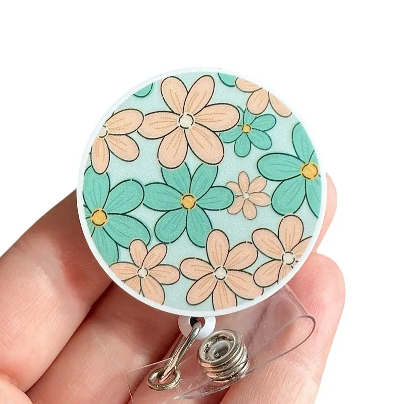 Glitter My Badge Spring flower mint badge reel for nurse and hospital workers. Badge clip Badge pull - Retractable swivel clip with a 360 rotation. Great gift for coworker.