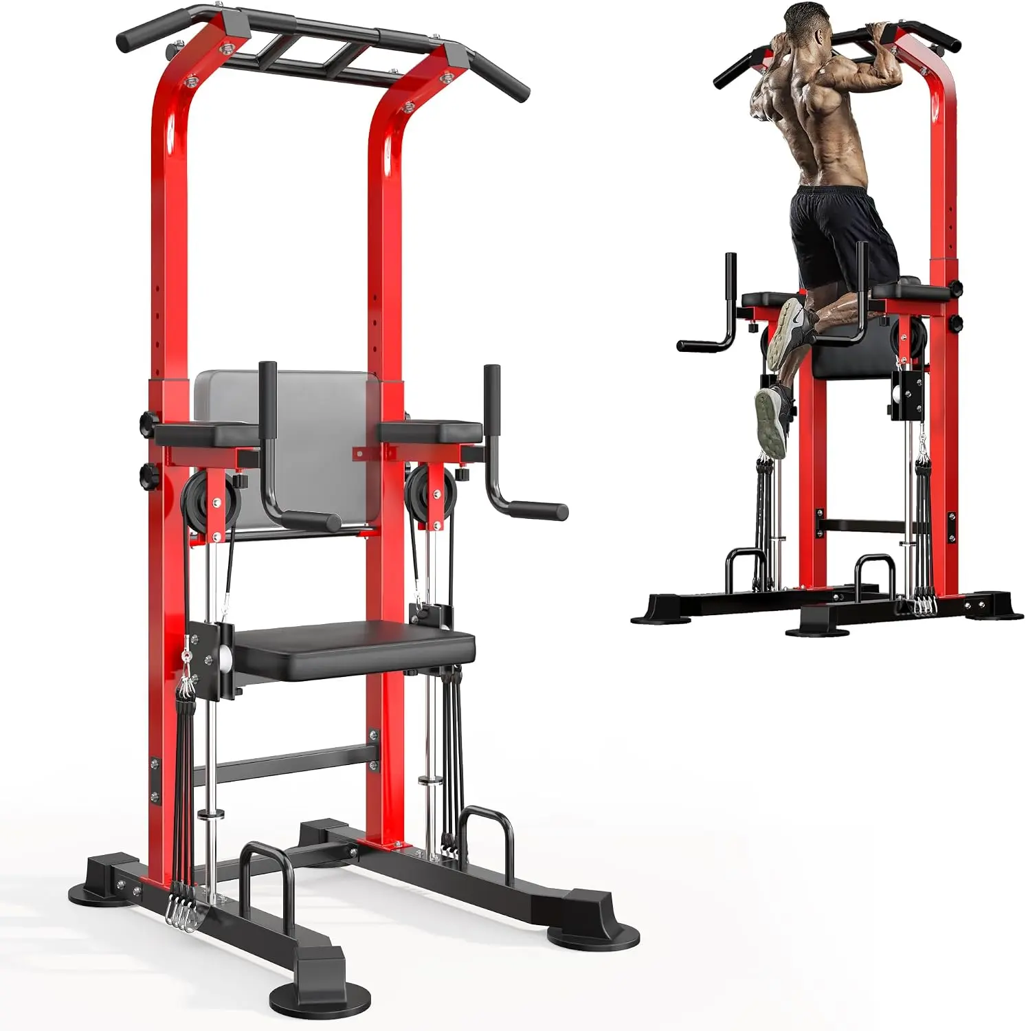 Sogeshome Multi-Function Power Tower Pull Up Bar Station – 10-Level Adjustable Height 70.9-85in, 450LBS Capacity Heavy Duty Home Gym Equipment for Pull Ups Dips Push Ups Sit Ups Leg Raises