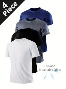 4-Pack Men's Breathable Workout Activewear T-Shirts Athletic Tee | Thin & Lightweight Quick Dry Crew Neck Tops, Moisture Wicking Casual Tees for Gym, Running & Daily Use
