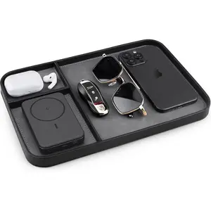 SENEN Leather Tray, Stylish and Organized Multifunctional Tray, for Table Entryway, Premium PU Leather, Catchall Tray for Keys, Watch, Wallet, Jewelry, and More (Black Frame)