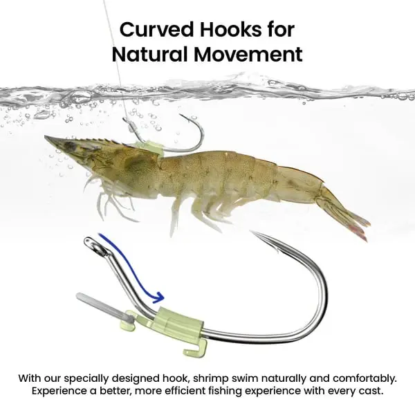 Glow-Attract Luminous Shrimp Hook, Carbon Steel Fishing Accessory, Artificial Fishing Lure with Shrimp-Safe Bend, Saltwater Terminal Tackle