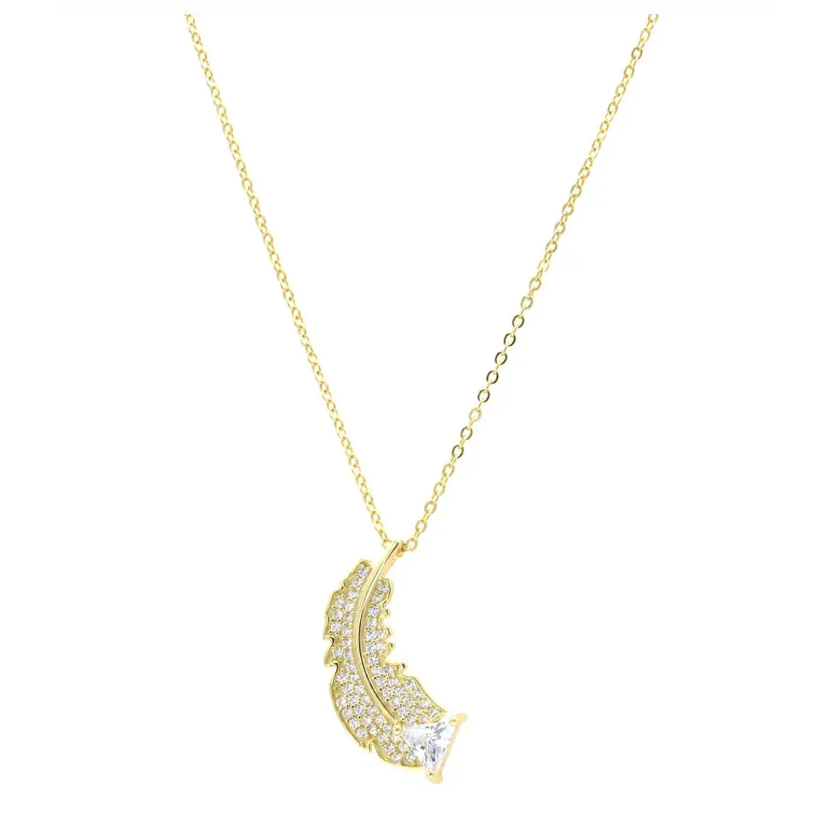 Women's Feather Pendant Statement Gold Tone Necklace