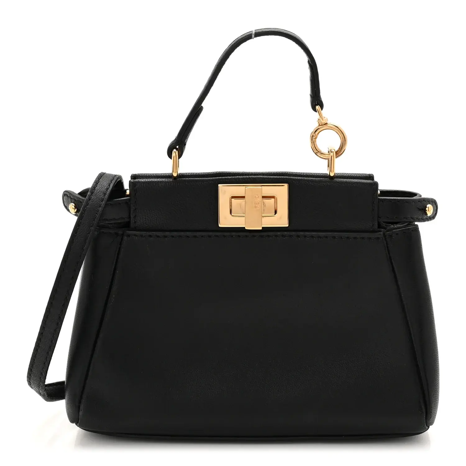 Pre-owned FENDI Nappa Lambskin Leather Shoulder Bags Nappa Micro Peekaboo Iconic Satchel Black