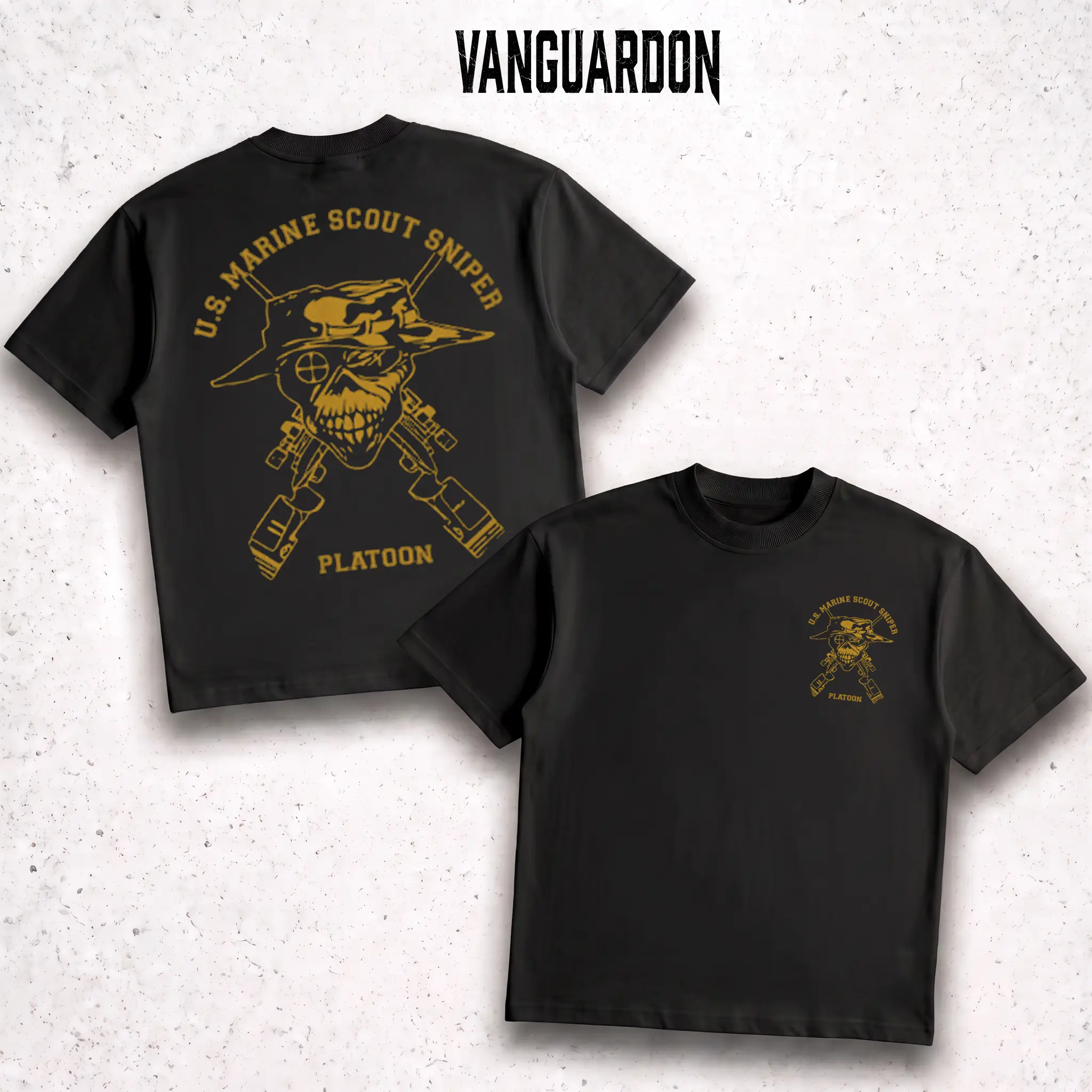 US Marine Scout Platoon T-Shirt Boonie Hat Target Cross Heavyweight Streetwear Tactical Graphic Tee