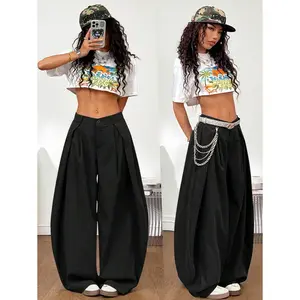 Coolane Women's Summer Vintage Back To School Casual Hippie Street Oversized Black Cargo Pants