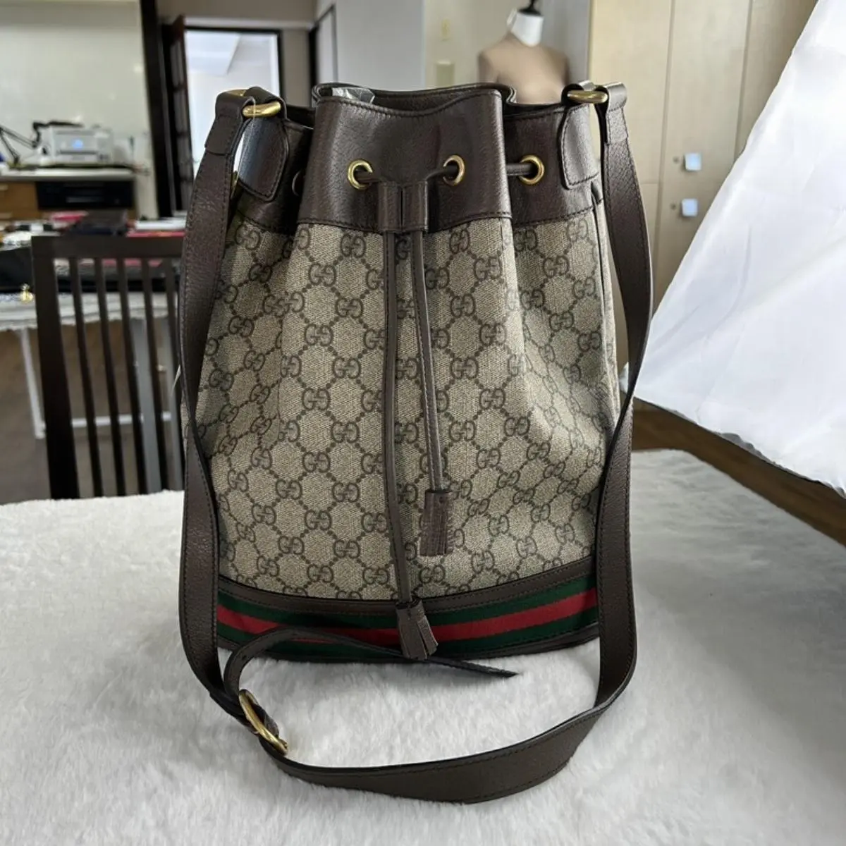 Pre-owned GUCCI As Shown Shoulder Bags Ophidia GG Supreme Bucket Shoulder Bag