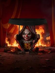 Mischievous and Cute Men's Boxer Shorts with Fiery Clown Horror Print Knitted Fabric Breathable Moisture-Wicking Soft Skin-Friendly Briefs for Home Leisure