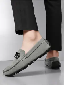 Men's Handmade Suede Slip-On Loafers, Rubber Sole Soft Lightweight Casual Driving Shoes